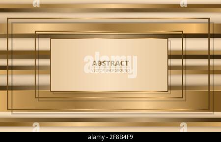 Golden frames on abstract background with gold three dimensional shapes. Metallic abstract luxury vector illustration. Stock Vector