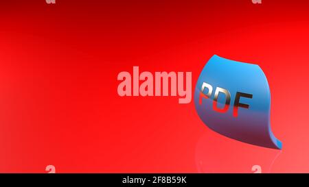 PDF curved blue tag on red background - 3D rendering illustration Stock Photo