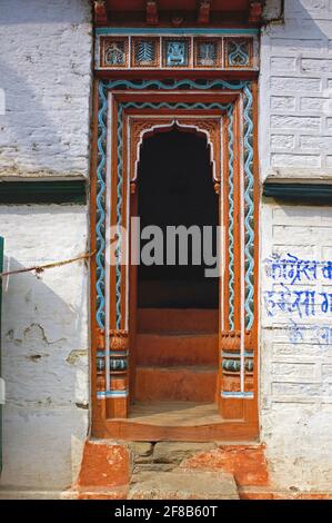 wooden Door Frame of Old house , Jageshwar , Almora , Uttaranchal Uttarakhand , India Stock Photo