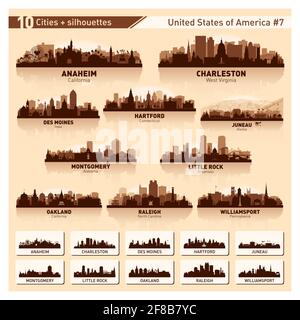 City skyline set. 10 vector silhouettes of USA #7 Stock Vector