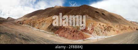 Beautiful landscape panorama of Pamir mountains area in Tajikistan near Pamir highway or Pamirskij trakt international road M41 near Ak-Baital or Akba Stock Photo