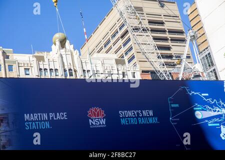 Sydney Metro public transport project includes a new railway station at Martin Place in Sydney city centre,NSW,Australia Stock Photo