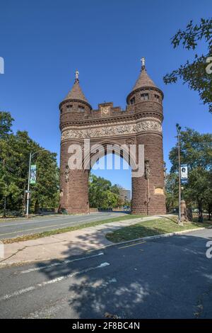 Soldiers and Sailors Memorial Arch, Bushnell Park, downtown Hartford, Connecticut commemorates those who fought in the American Civil War. Stock Photo