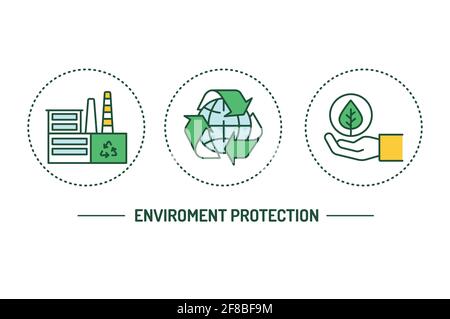 Environment protection color line icons concept. Garbage sorting. Zero waste lifestyle. Pictograms for web page, mobile app, promo Stock Vector