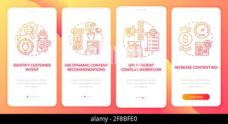 Smart content creation tips red onboarding mobile app page screen with concept Stock Vector