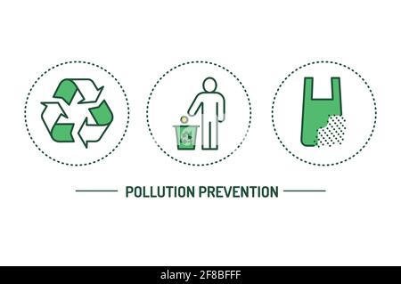 Pollution prevention color line icons concept. Garbage sorting. Zero waste lifestyle. Pictograms for web page, mobile app, promo Stock Vector