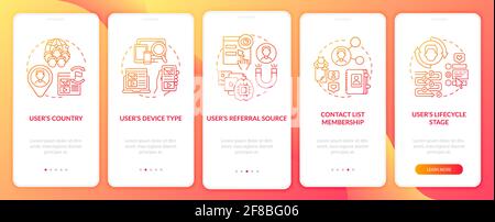 Smart rules criteria red onboarding mobile app page screen with concepts Stock Vector