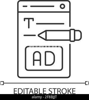 Writing text ads linear icon Stock Vector
