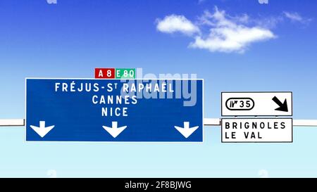 Traffic signs on highway. Stock Photo