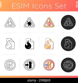 Fire accident guidelines icons set Stock Vector