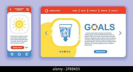 Corporate social responsibility web banner. Sustainable Development Goals illustration. SDG signs. Isolated outline color illustration Stock Vector