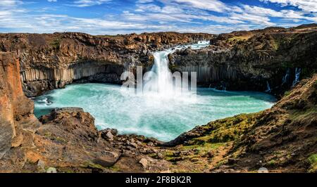 Icelandic summer landscape of the Aldeyjarfoss waterfall in north Iceland. The waterfall is situated in the northern part of the Sprengisandur Road Stock Photo