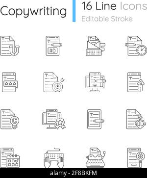 Copywriting linear icons set Stock Vector