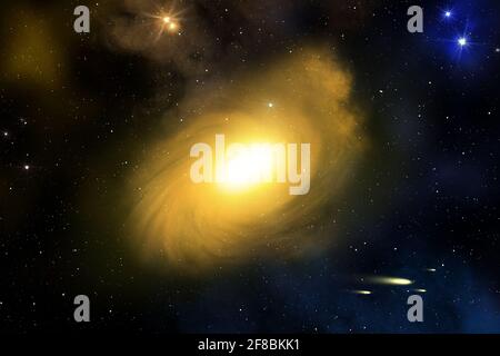 Spiral galaxy and nebula in deep outer space. Stock Photo