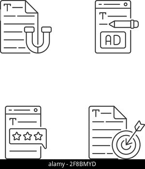 Engaging online content linear icons set Stock Vector