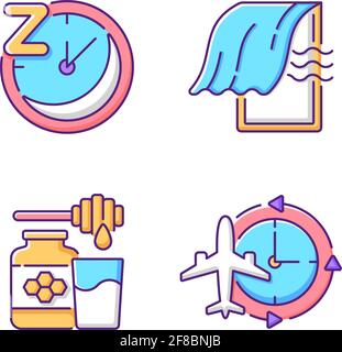 Recommendations to improve sleep RGB color icons set Stock Vector