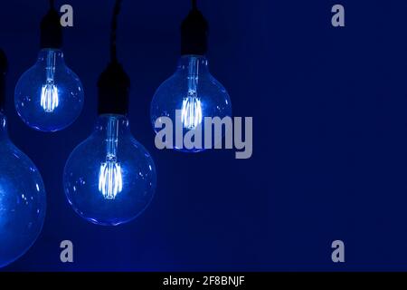various vintage old electric lamps against dark background - ideas concept Stock Photo