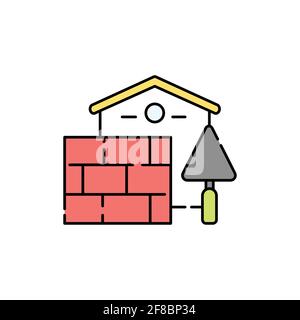 Building walls at home color line icon. Pictogram for web page, mobile app, promo. UI UX GUI design element. Editable stroke. Stock Vector