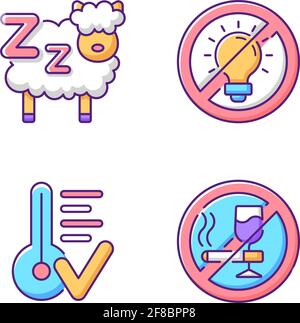 Sleep hygiene RGB color icons set Stock Vector