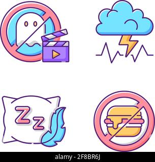 Causes for bad sleep RGB color icons set Stock Vector