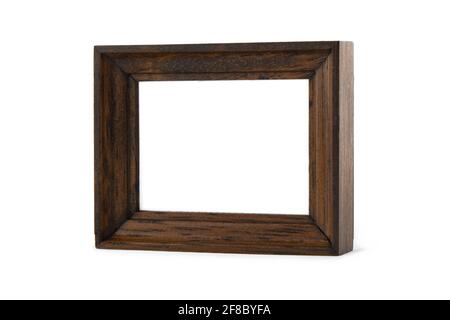 Small natural wooden photo frame, studio shot on white Stock Photo