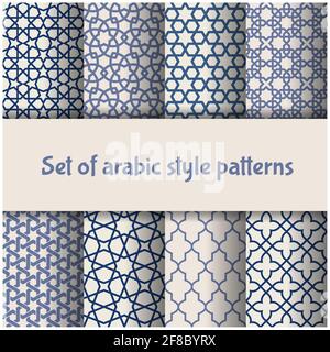 Set of Moroccan and Arabic style patterns, wallpaper and backgrounds with arabesque oriental ornament, vector Stock Vector