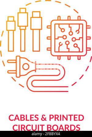 Cables and printed circuit boards concept icon Stock Vector