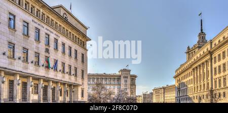 Sofia, Bulgaria - April 2021 : Cityscape in springtime, HDR Image Stock Photo