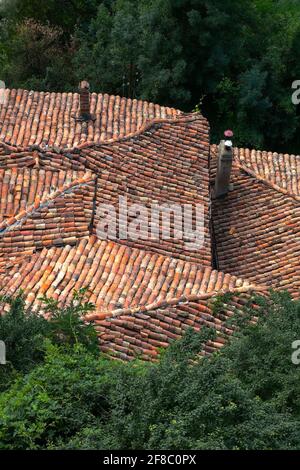 roof with old tiles of a house in the mountains,Bulgaria, Stock Photo