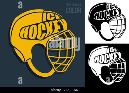 Volumetric letters with name ICE HOCKEY on background of sports protective helmet. Element for print and design of sports competitions. Isolated vecto Stock Vector