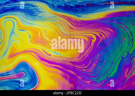 Psychedelic multicolored patterns background. Photo macro shot of soap bubbles Stock Photo