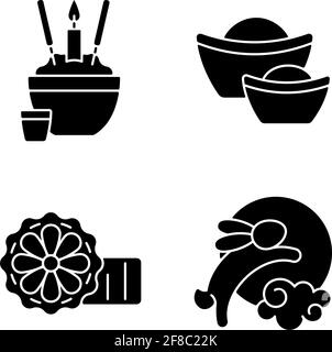China national holidays black glyph icons set on white space Stock Vector