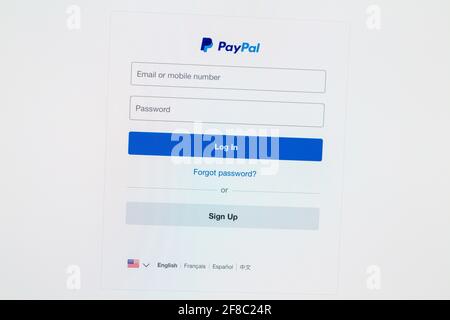 PayPal account login page with log in form on computer screen Stock Photo