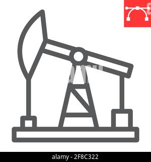 Oil pump line icon, industry and pump jack, oil rig vector icon, vector graphics, editable stroke outline sign, eps 10. Stock Vector