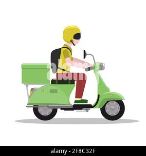 Man helmet riding on scooter or motorcycle. Delivery concept. Flat and solid color vector illustration. Stock Vector