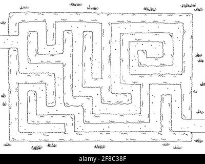 Garden maze bush graphic black white sketch top aerial view illustration vector Stock Vector