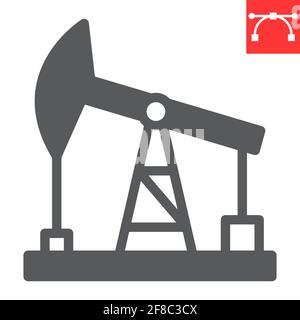 Oil pump glyph icon, industry and pump jack, oil rig vector icon, vector graphics, editable stroke solid sign, eps 10. Stock Vector
