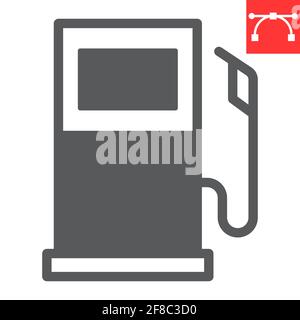 Gas station glyph icon, fuel and gasoline, petrol pump vector icon, vector graphics, editable stroke solid sign, eps 10. Stock Vector