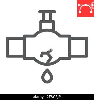 Burst oil pipe line icon, water leak and oil industry, burst pipe vector icon, vector graphics, editable stroke outline sign, eps 10. Stock Vector