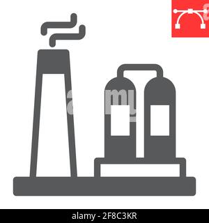 Refinery glyph icon, factory and industry, chemical plant vector icon, vector graphics, editable stroke solid sign, eps 10. Stock Vector