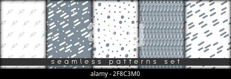 set of combinable seamless patterns. botanical floral hand drawn lineart elements dots spots, ultimate gray and white. design for packaging wrapping f Stock Vector