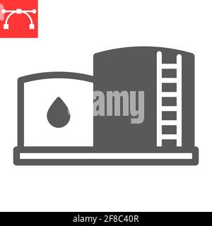 Oil storage glyph icon, industry and petroleum, oil tank vector icon, vector graphics, editable stroke solid sign, eps 10. Stock Vector
