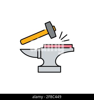 Blacksmith craft olor line icon. Pictogram for web page, mobile app, promo. UI UX GUI design element. Editable stroke. Stock Vector