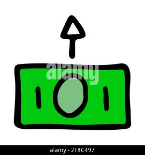 Money transfer with banknote and arrow hand drawn doodle isolated Stock Vector