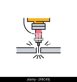 Metal cutting olor line icon. Pictogram for web page, mobile app, promo. UI UX GUI design element. Editable stroke. Stock Vector