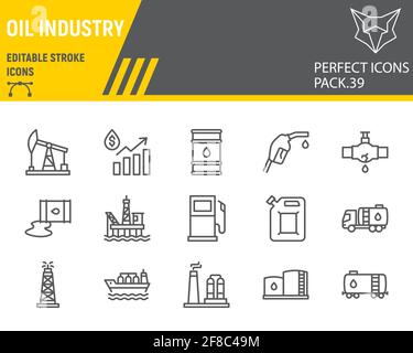 Oil industry line icon set, fuel production collection, vector graphics, logo illustrations, oil industry vector icons, petroleum signs, outline Stock Vector