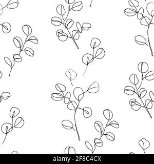 Eucalyptus branches in modern single line art style, seamless pattern. Continuous line drawing, aesthetic contour for textile, packaging, wallpapers