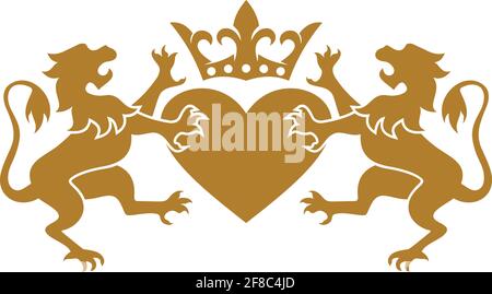 lion love crown logo icon gold luxury vector concept graphic design Stock Vector