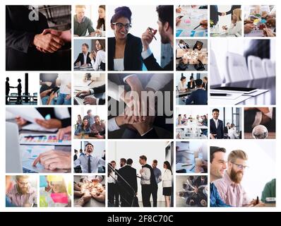Business collage with scene of business person at work Stock Photo
