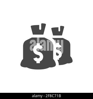 Money dollar bag or sack vector icon. Savings or earnings black symbol. Stock Vector